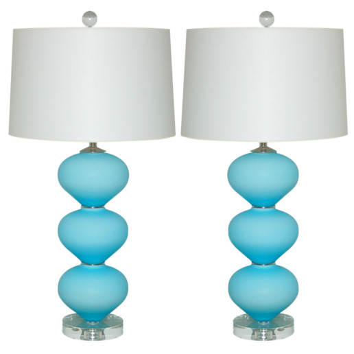 Pair of Vintage Murano Lamps in Satin Sky Blue