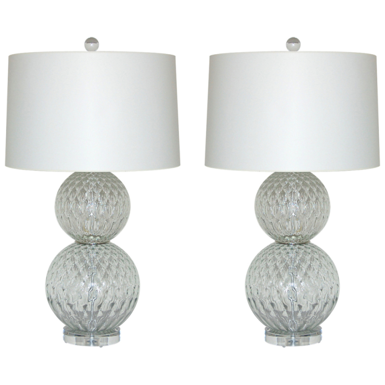 Pair of Vintage Murano Stacked Ball Lamps in Crystal