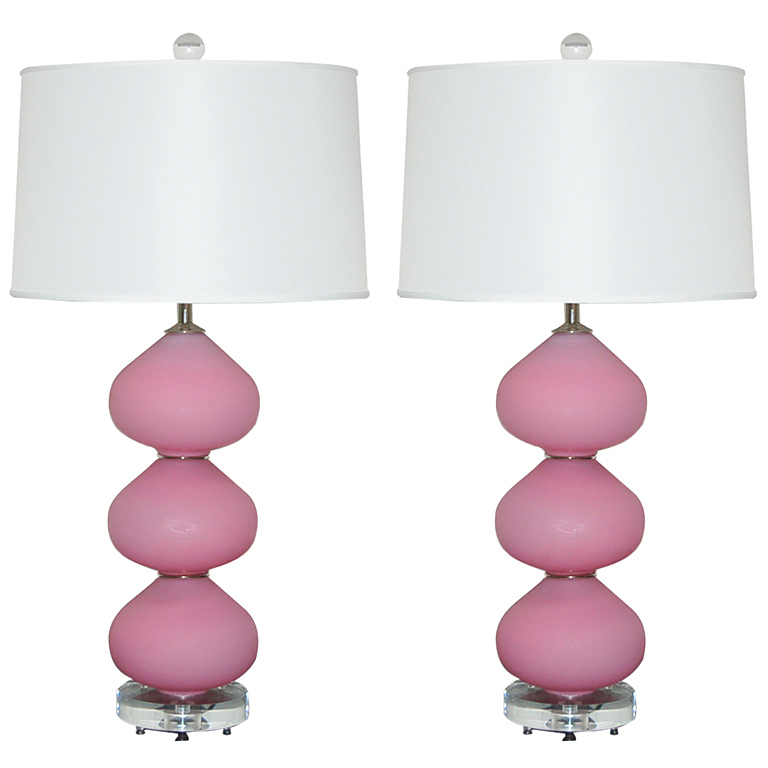 Pair of Vintage Murano Lamps in Pink Satin Glass