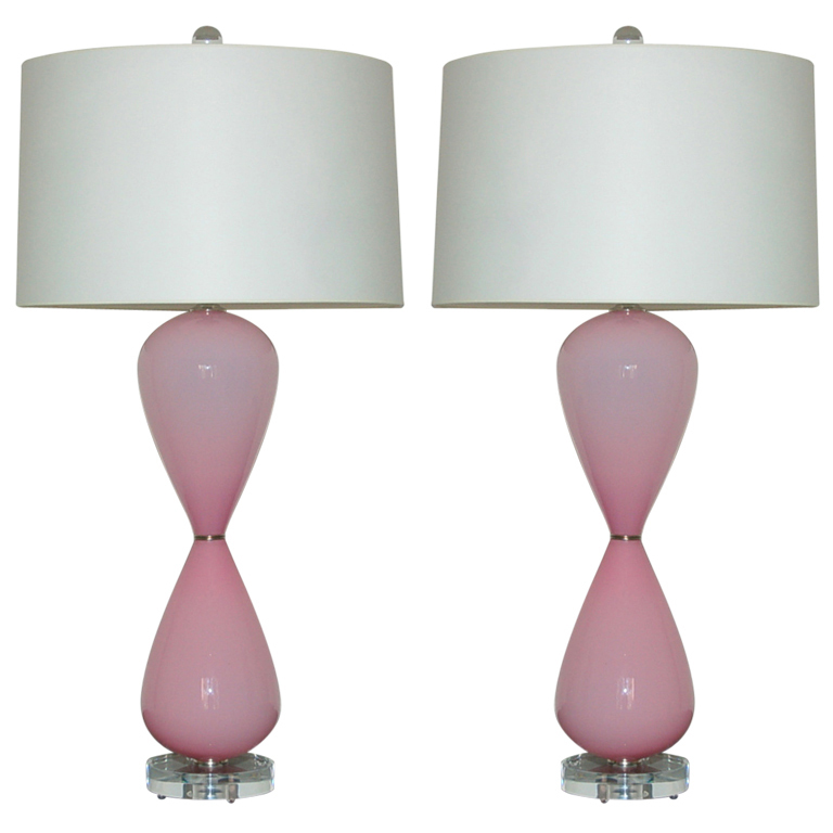 Vintage Murano Lamps in Pink Opaline