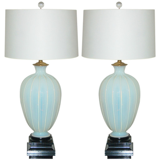 Pair of Vintage White Opaline Murano Lamps by The Marbro Lamp Company