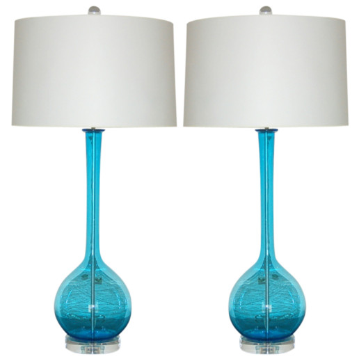 Murano Long Neck Table Lamps of Ocean Blue