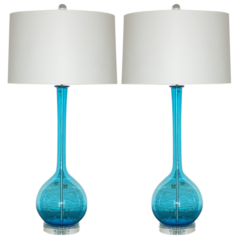 Murano Long Neck Table Lamps of Ocean Blue