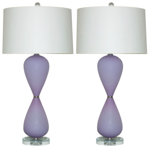Vintage Murano Lamps in Lilac Satin Glass