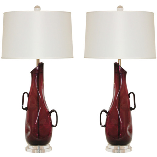 Vintage Sculptural Murano Lamps in Deep Aubergine