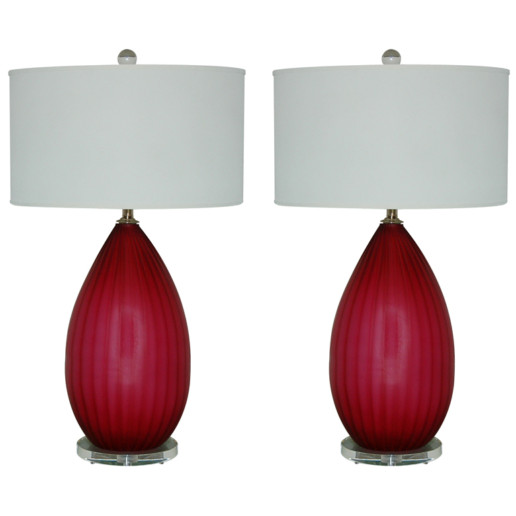 Monumental Vintage Murano Lamps in Crimson Berry