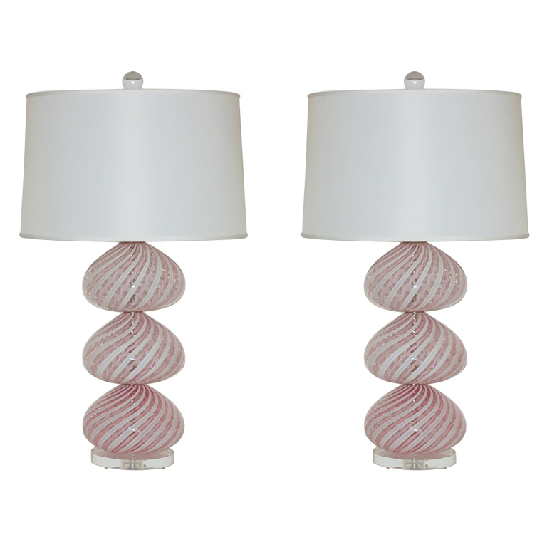 Stacked and Striped Pink Murano Lamps