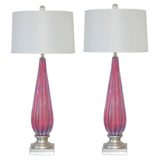 Vintage Murano Lamps In Lavender Pink Opaline