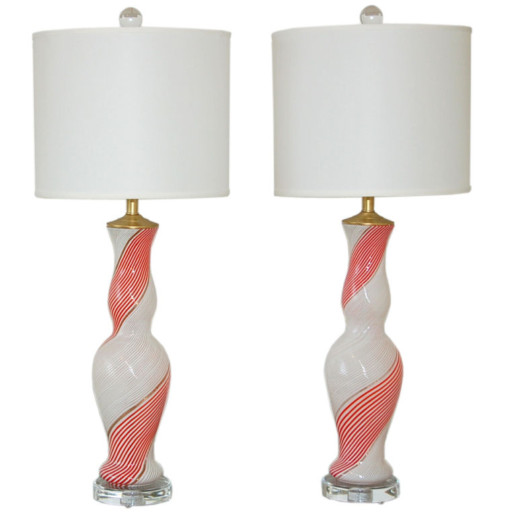 Candy Cane Striped Vintage Murano Lamps 