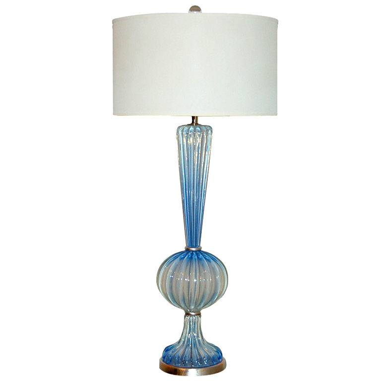 Archimedes Seguso - Soft Cerulean Blue Opaline Murano Lamp