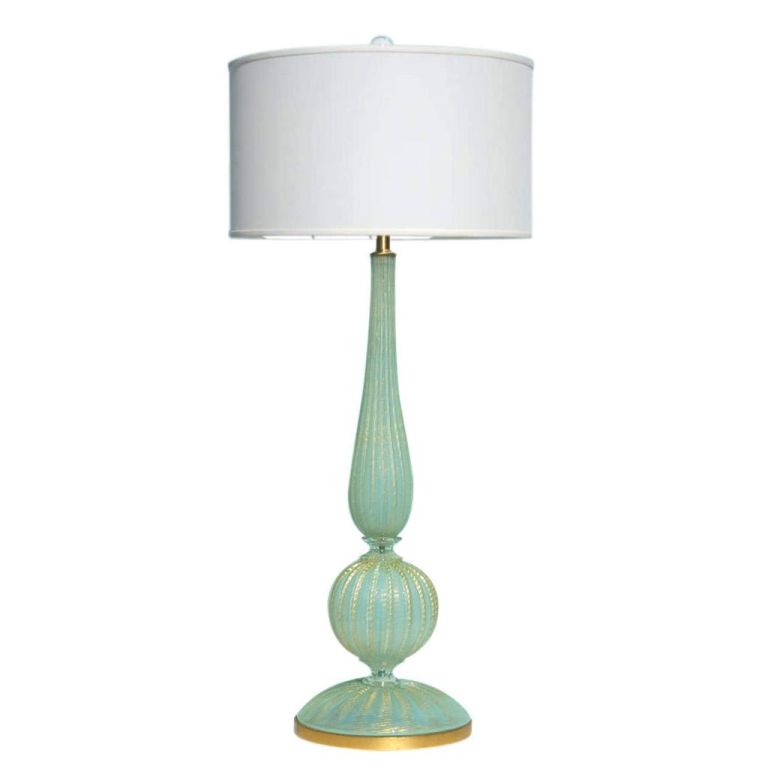 Huge Murano Lamp in Luscious Aqua and Gold