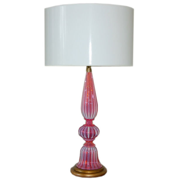 The Marbro Lamp Company - Raspberry Opaline Murano Lamp by Barovier & Toso
