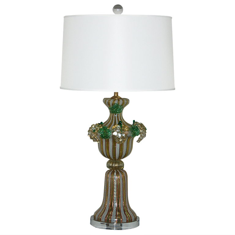 Dino Martens - Chartreuse Filigrana Murano Lamp with Applied Fruit