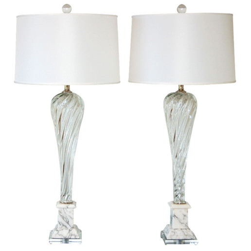 Vintage Murano Lamps in Crystal Clear on Italian Marble