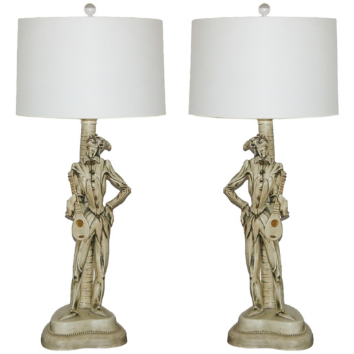 Italian Ceramic Harlequin Lamps c 1950's