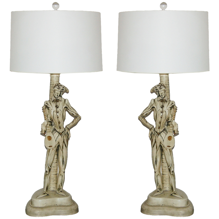 Italian Ceramic Harlequin Lamps c 1950's