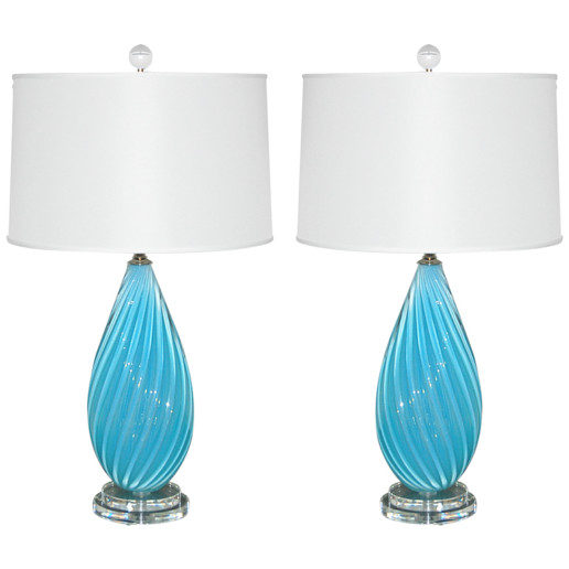 Vintage Murano Table Lamps of Malibu Blue 