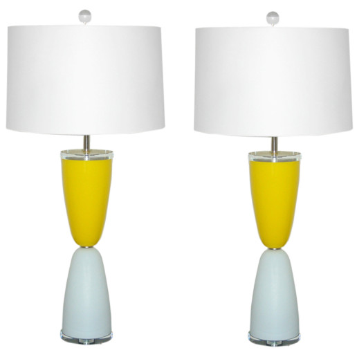 Whimsical Murano Lamps of Yellow and White
