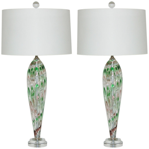  Pair of Vintage Murano Teardrop Lamps with Squiggle Design 