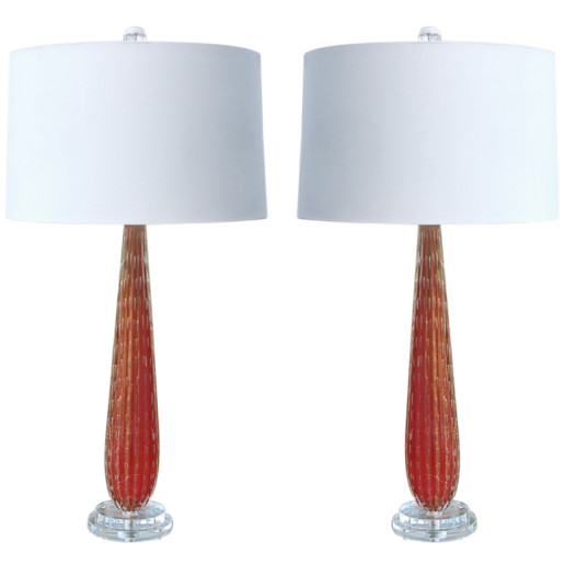 Pair of Vintage Murano Table Lamps in Pomegranate