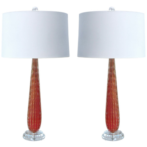 Pair of Vintage Murano Table Lamps in Pomegranate