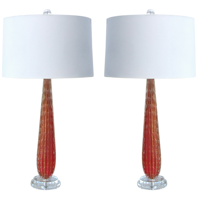 Pair of Vintage Murano Table Lamps in Pomegranate