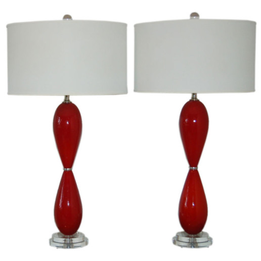 Vintage Murano Lamps in Red Hourglass Design