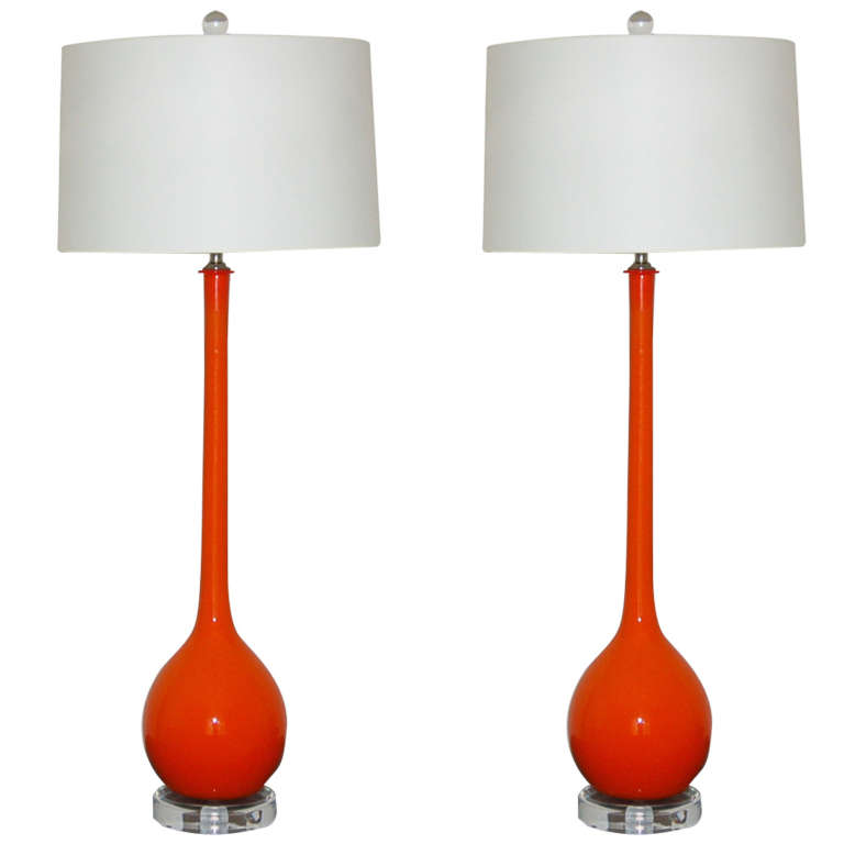 Long Neck ped Murano Table Lamps in Persimmon