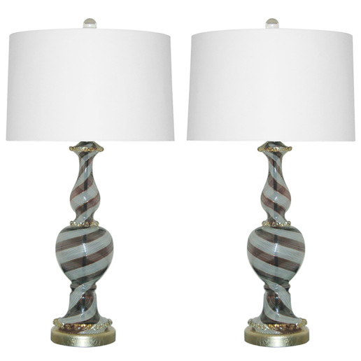 Pair of Vintage Murano Black Tie Lamps 