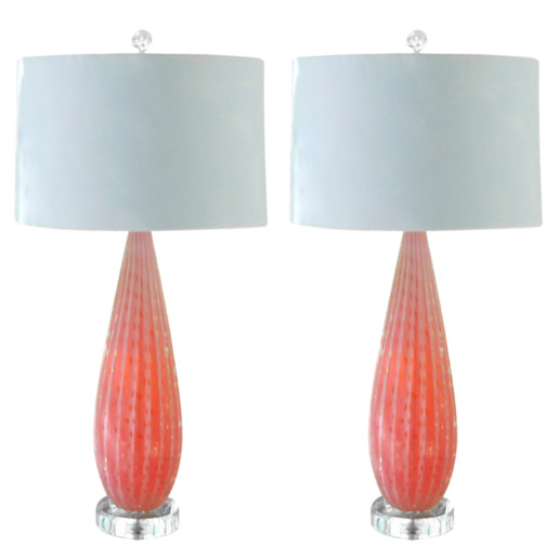 Pair of Vintage Lamps in Pink Opaline 