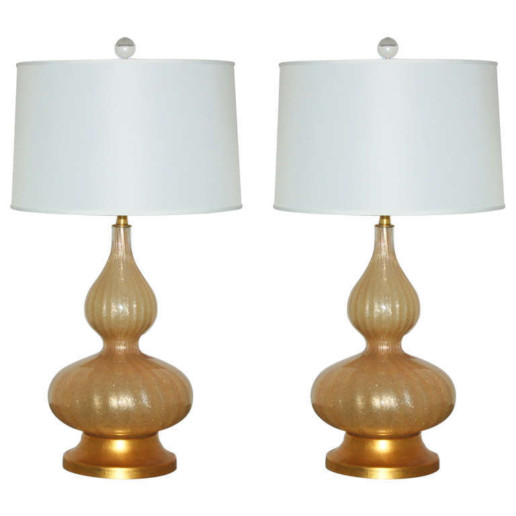 Pair of Sexy Vintage Murano Champagne Lamps with Craquelure