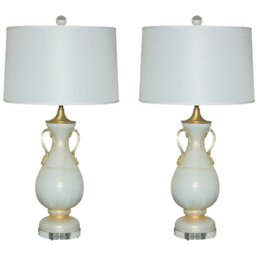 Pair of Vintage Vanilla Cream Murano Table Lamps 