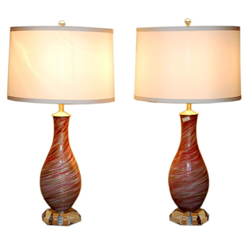 Raspberry Swirled Murano Lamps Kissed with Gold