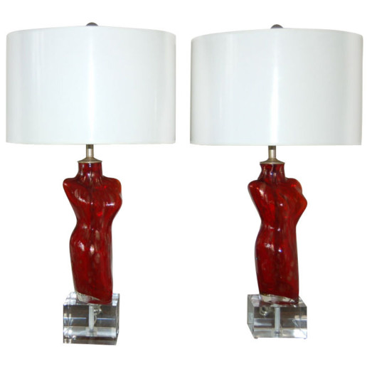 Venus Murano Lamps on Lucite Cube