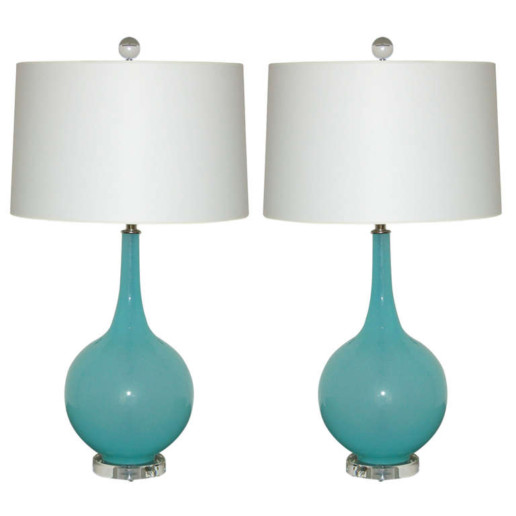 Tiffany Box Murano Table Lamps on Lucite