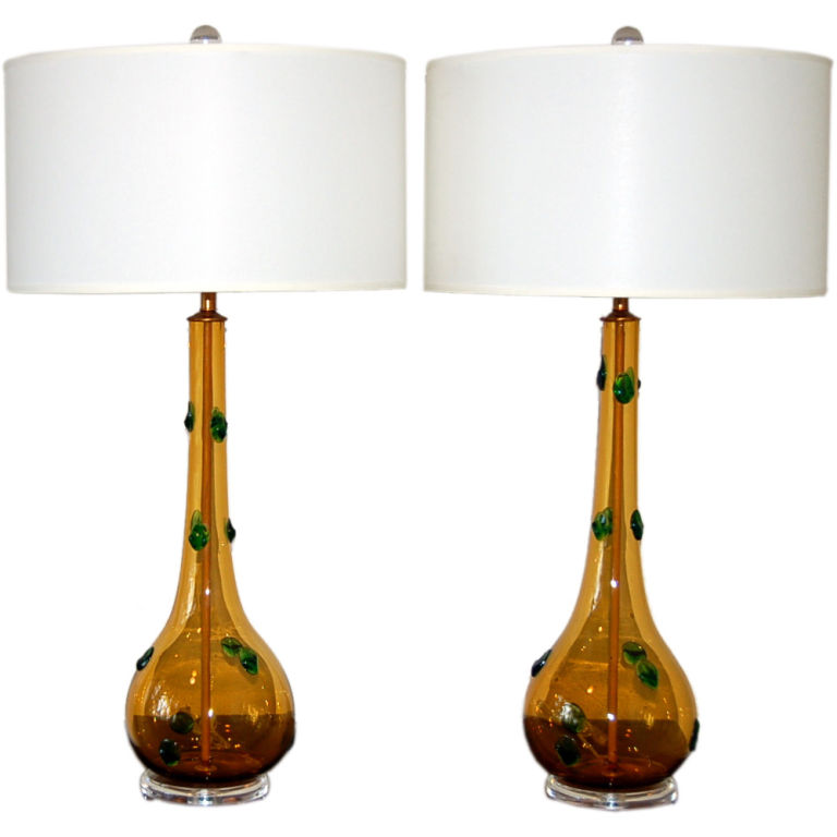 Emerald Prunts on Butterscotch Murano Table Lamps