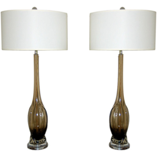 Vintage Murano Table Lamps in Smokey Bronze 