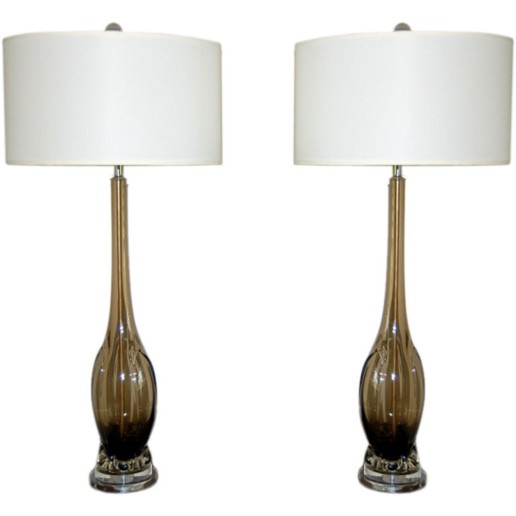 Vintage Murano Table Lamps in Smokey Bronze 