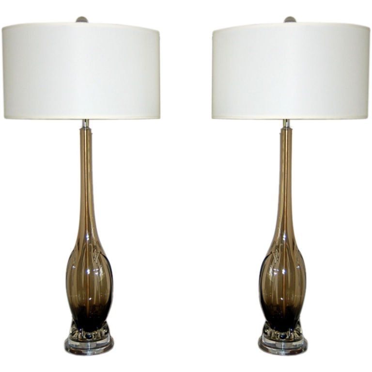 Vintage Murano Table Lamps in Smokey Bronze