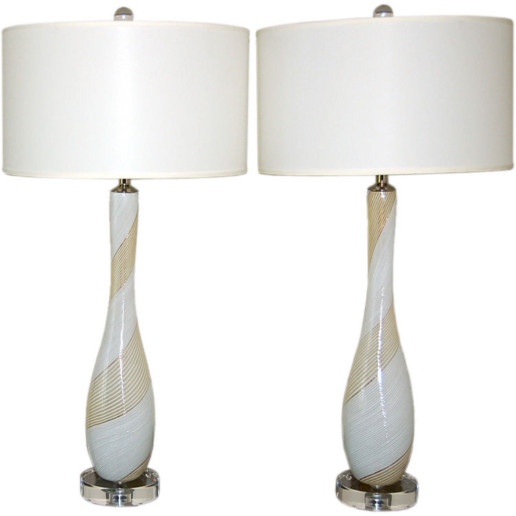 Candy Cane Stripe Murano Table Lamps in Vanilla 