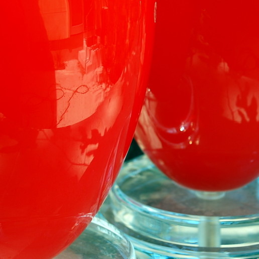 Chinese Red Murano Lamps on Double Lucite Platter