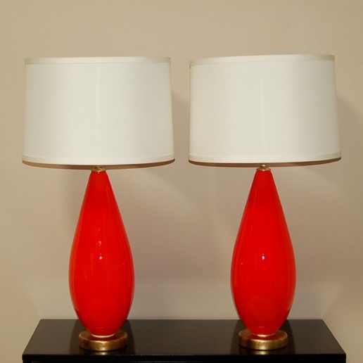 Chinese Red Murano Lamps on Double Lucite Platter