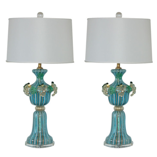 Filigrana Murano Lamps with Applied Fruit in Aqua