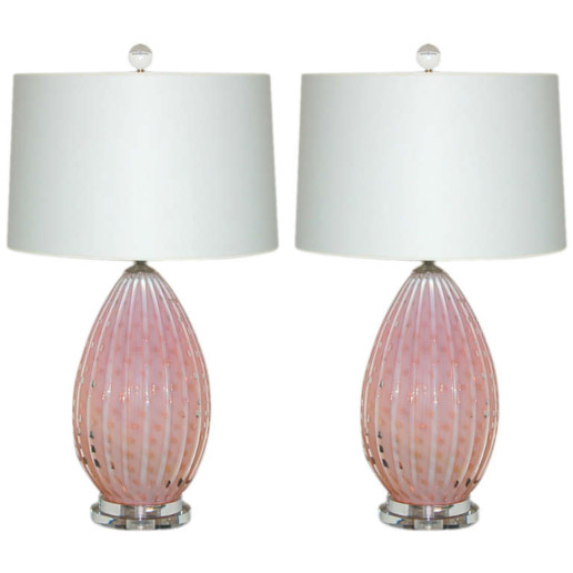 Vintage Opaline Lamps in Soft Peach