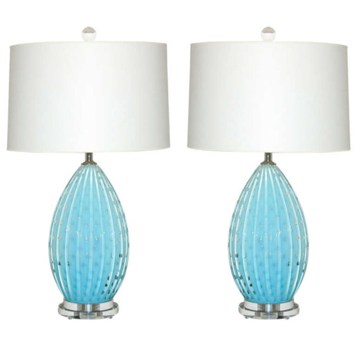 Vintage Murano Lamps of Robin's Egg Blue 