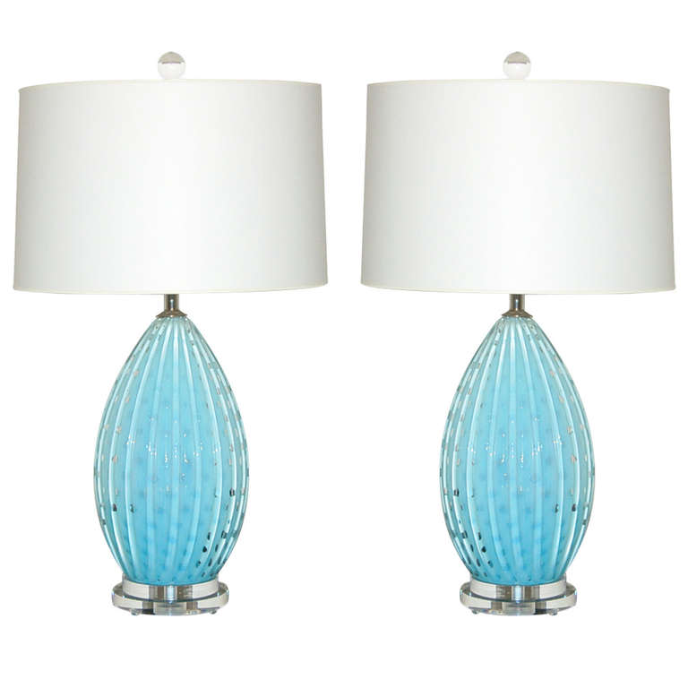 Vintage Murano Lamps of Robin's Egg Blue