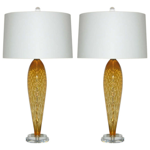  Pair of Vintage Italian Teardrop Glass Lamps in Butterscotch 