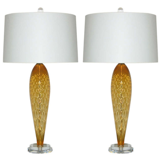  Pair of Vintage Italian Teardrop Glass Lamps in Butterscotch 