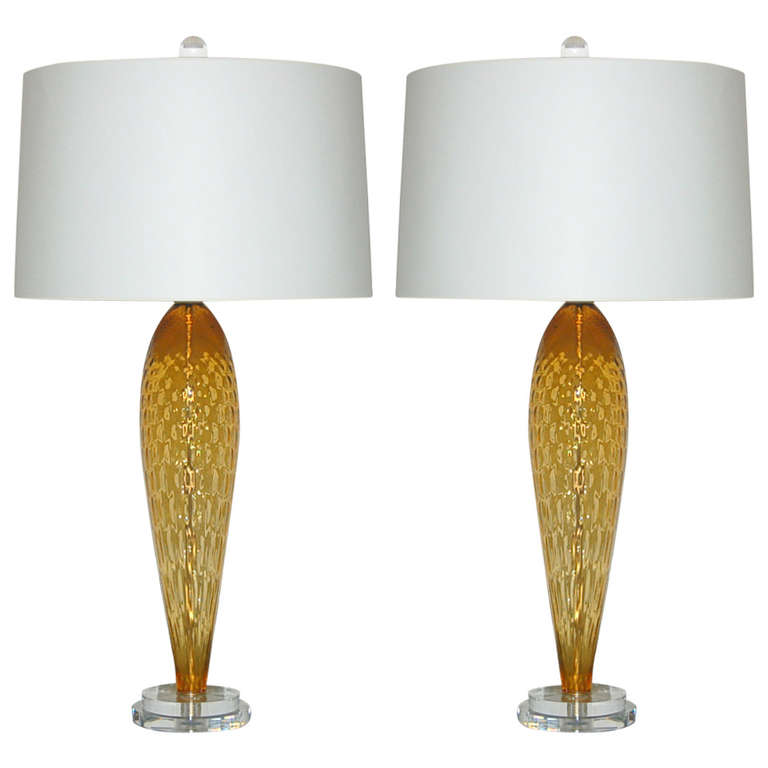 Pair of Vintage Italian Teardrop Glass Lamps in Butterscotch