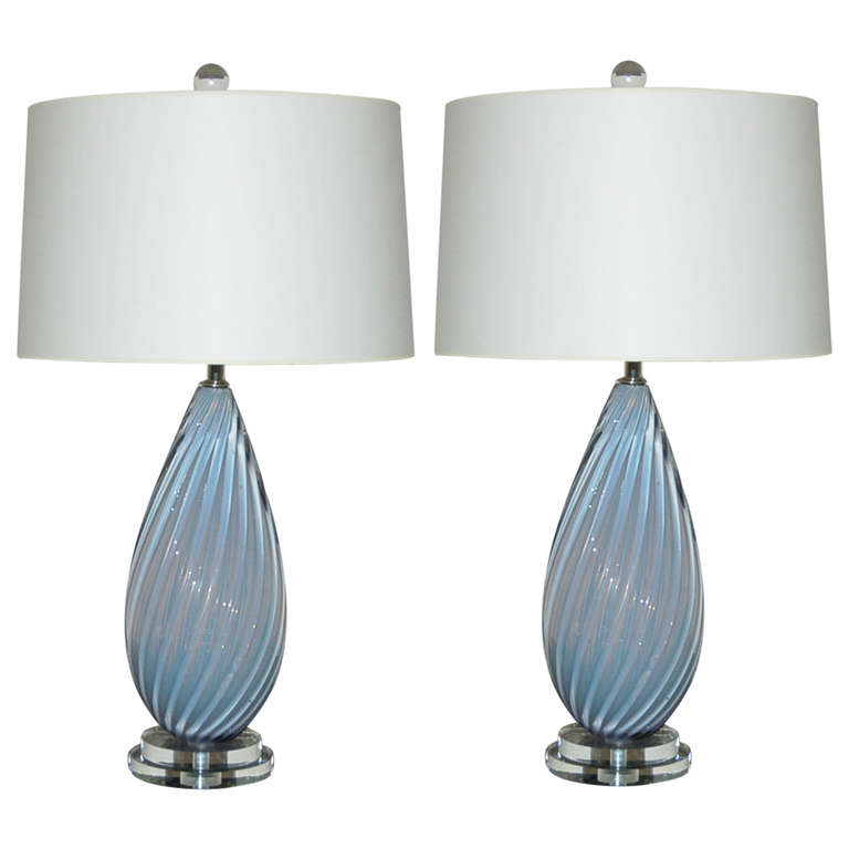 Vintage Murano Bedside Table Lamps in Pale Lavender